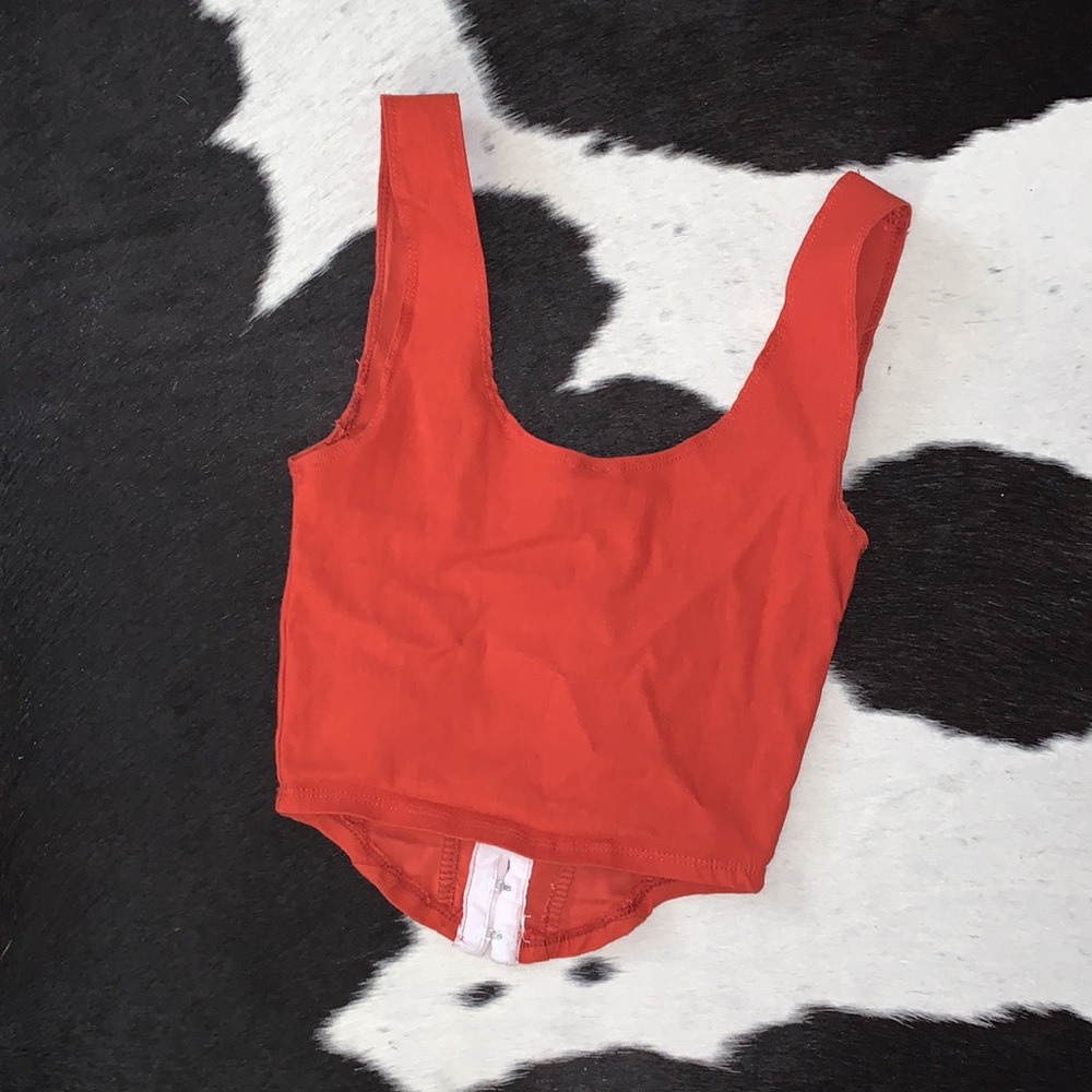 Orange Corset Style Hook and Eye Closure V shaped Crop Tank Top - Picture 3 of 8